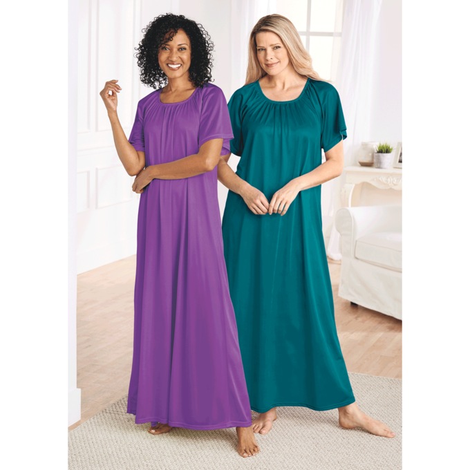 2-Pack Silky Tricot Nightgowns, Teal Concord, large