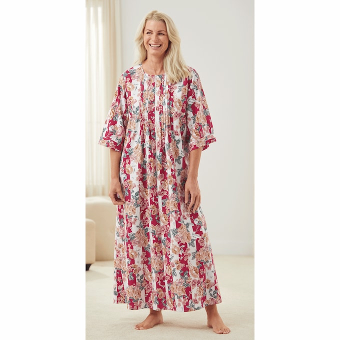 Long, Zip-Front Caftan, Cherry White, large