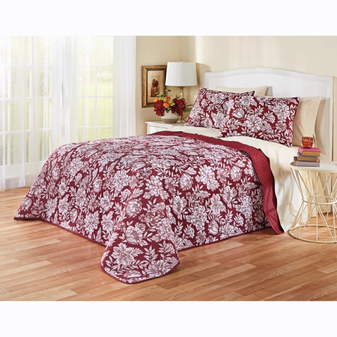 Cheryl Reversible Bedspread Set, Burgundy, large