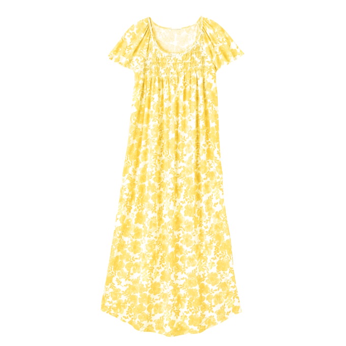 Printed Gown With Smocking, Sunshine, large