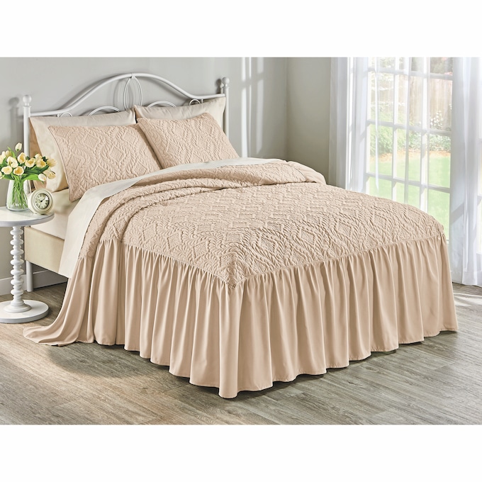 Samantha Ruffle Bedspread, Beige, large