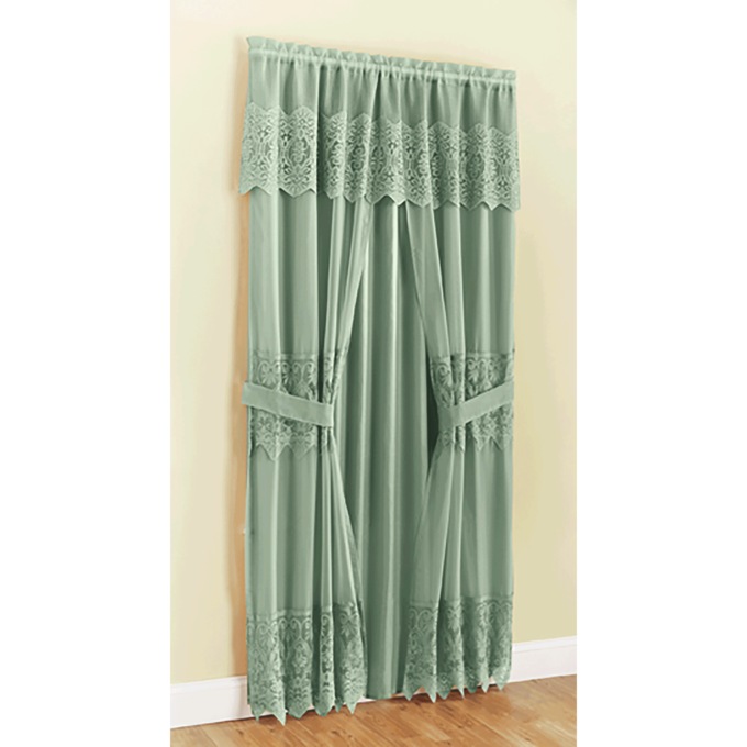 6-Piece Joelle Lace Curtain Set, Sage, large