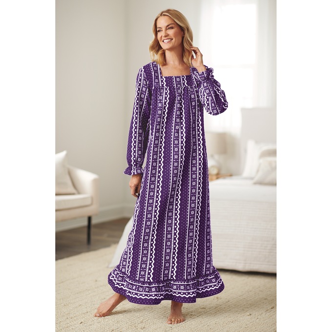 Square-Neck Flannel Nightgown, , large