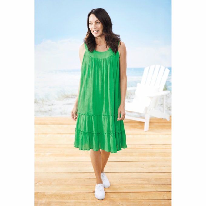 Crinkle Cotton Tiered Dress, , large