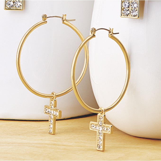 Crystal Cross Earrings, , large