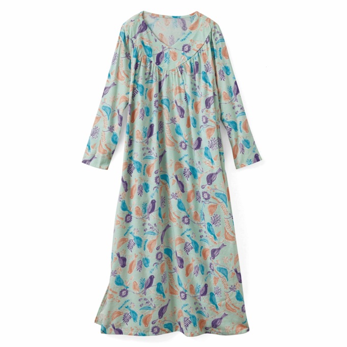 Flannel Nightgown, Mint Birds, large