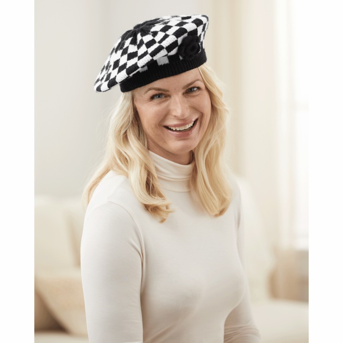 Knit Flower Beret, Check, large