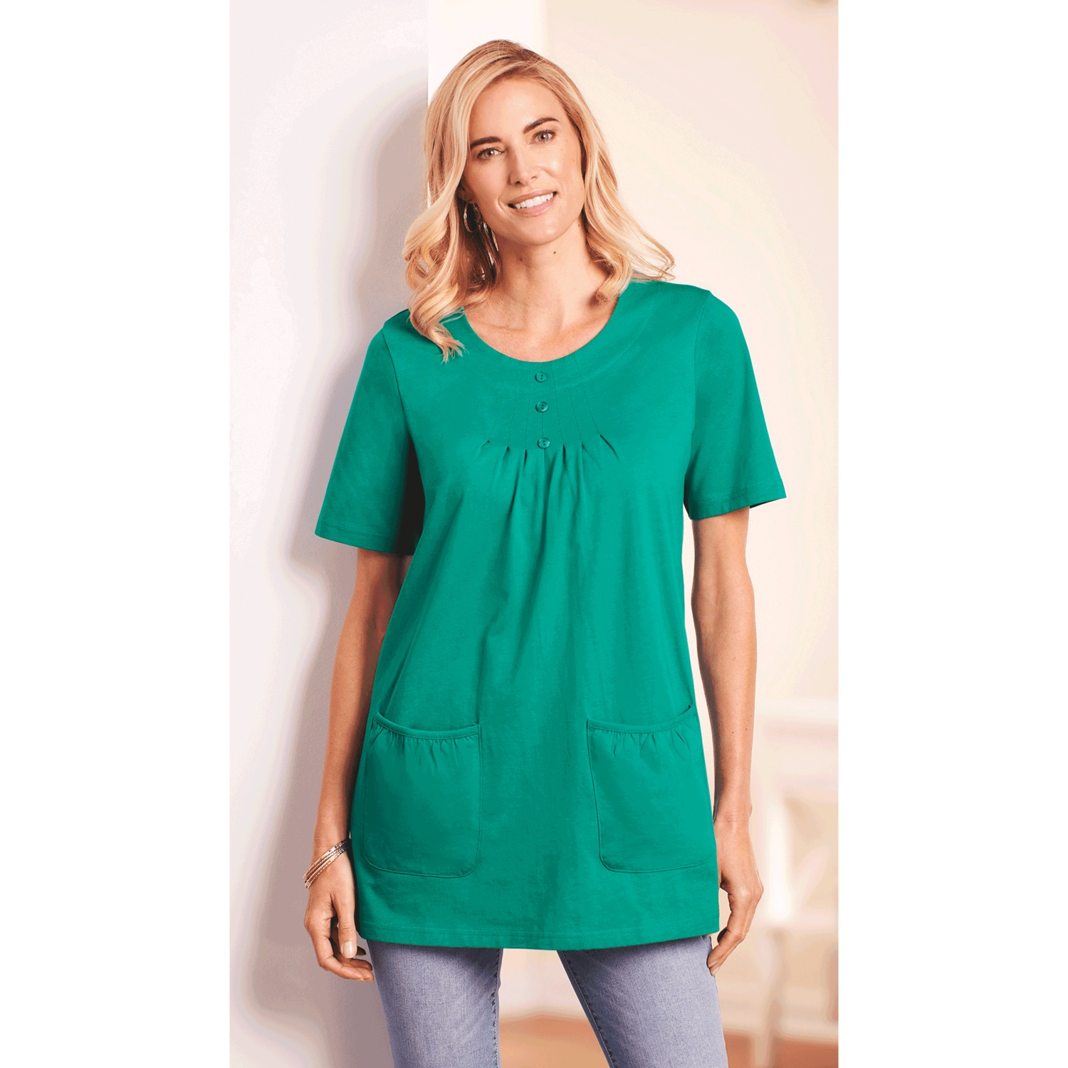 Knit Tunic with Patch Pockets Solid Carol Wright