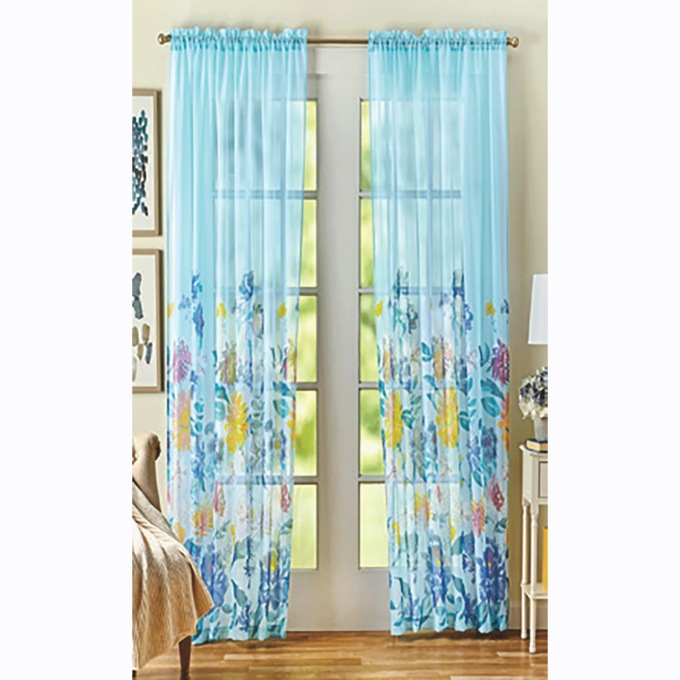 Bloom Sheer Window Panel, Aqua Blue, large