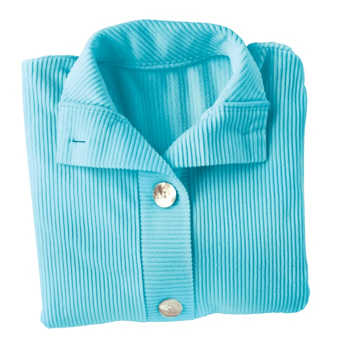 Ribbed Fleece Robe, Aqua, large
