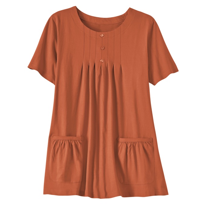 Knit Tunic with Patch Pockets, Rust, large