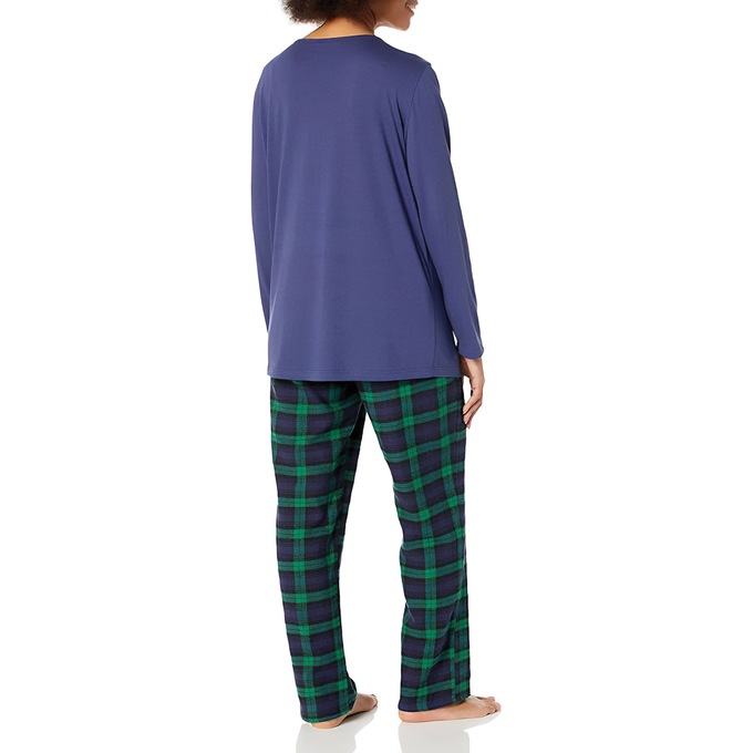 Women's Plaid Flannel PJ Set, Navy, large