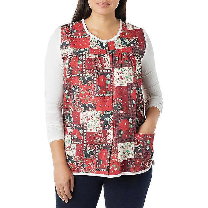 Easy-Care Button-Front Cobbler Apron, Red Patch, large