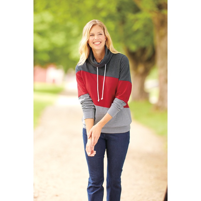 Colorblock Cowl-Neck Sweatshirt, , large