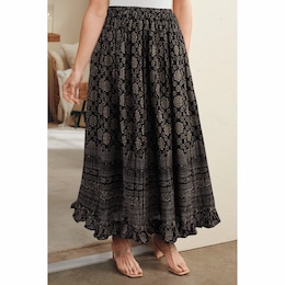 Crinkle Cotton Print Skirt, , large