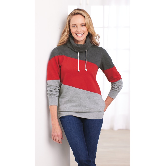 Colorblock Cowl-Neck Sweatshirt, , large