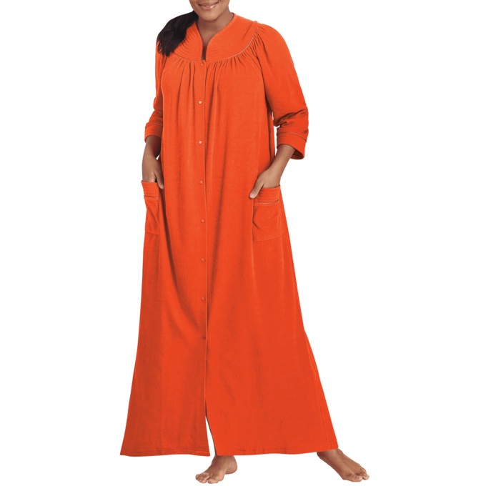 Snap-Front Long Terry Robe, Coral Red, large