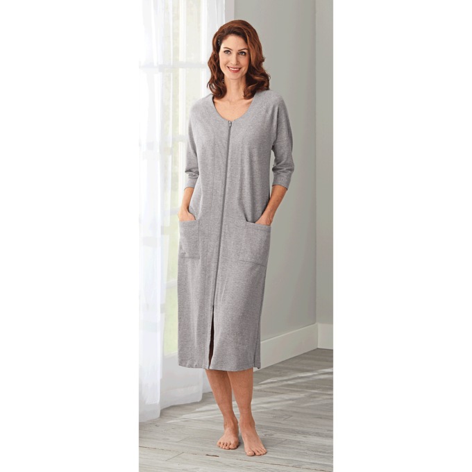 Zip-Up Terry Robe by Cozee Corner®, Heather Gray, large