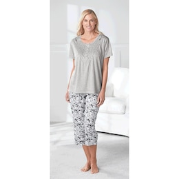 Smocked Printed Capri PJs, , large