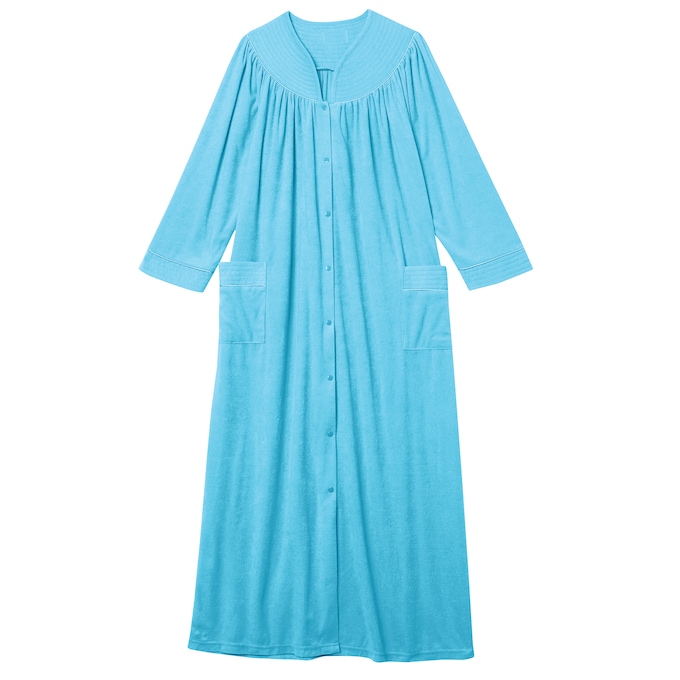 Snap-Front Long Terry Robe, Cyan, large