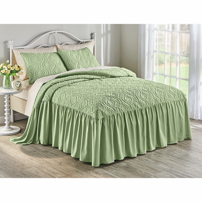 Samantha Ruffle Bedspread, Sage, large