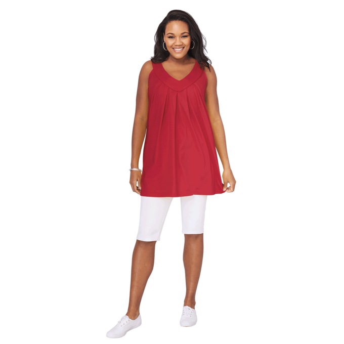V-Neck Tunic Tank - Solid, Red, large
