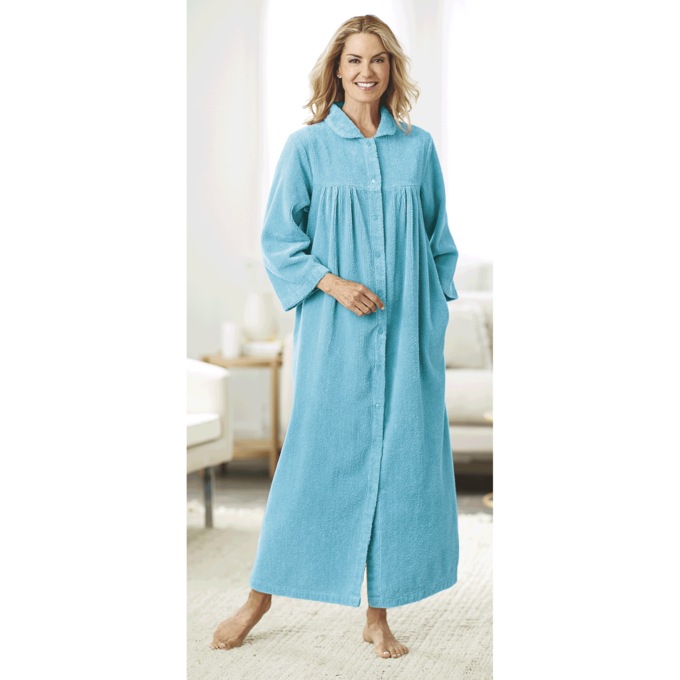 Long Chenille Robe, Aqua Splash, large