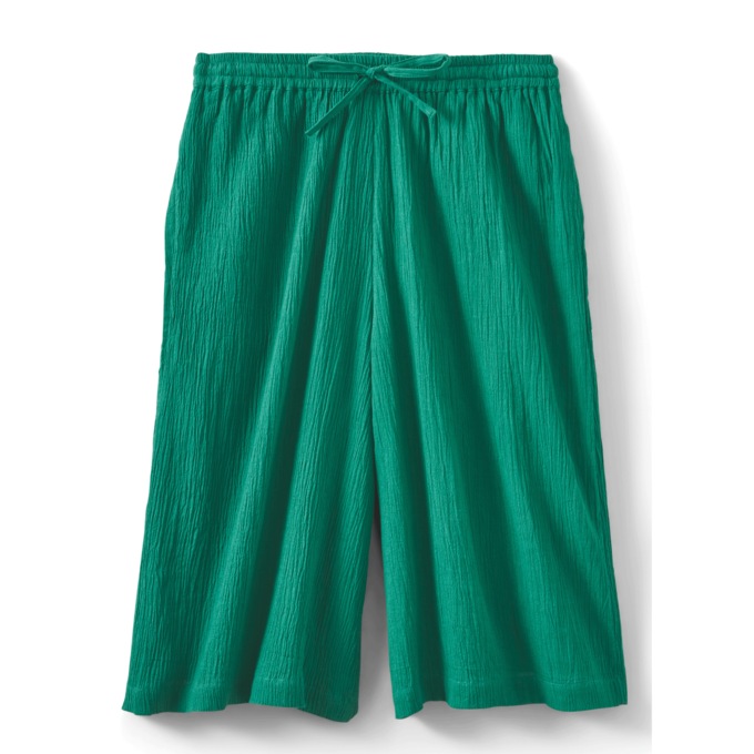 Crinkle Cotton Split-Skirt Culotte, , large