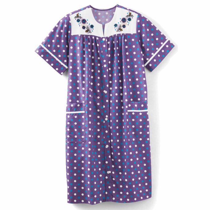 Duster With Embroidered Yoke, Purple Multi Dot, large