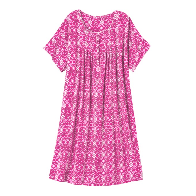 Short-Sleeve Knit Nightgown, Orchid Geo, large