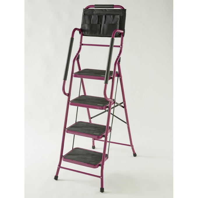 4-Step Safety Ladder with Tool Tote and Non-Slip Steps, Purple, large