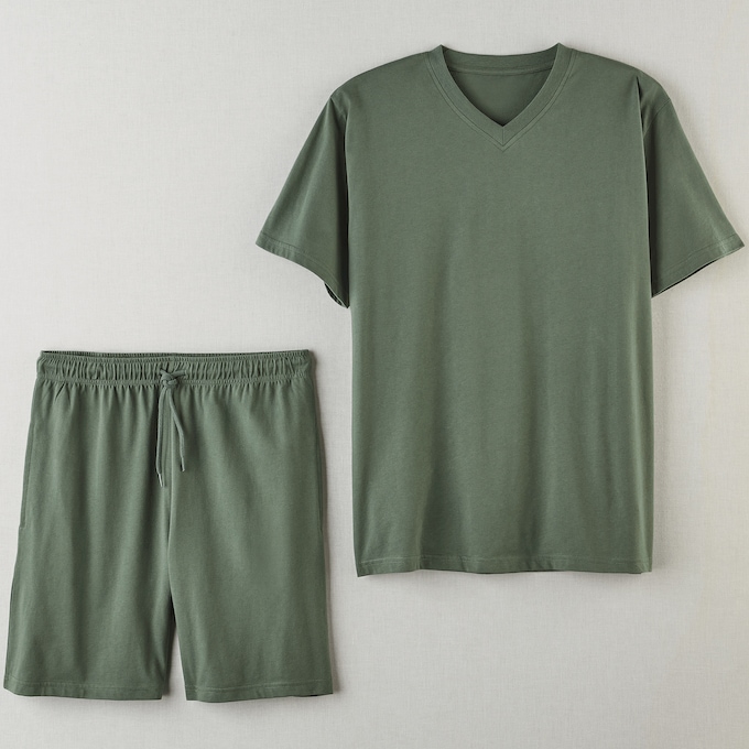 Men's V-Neck Lounging Short Set, , large